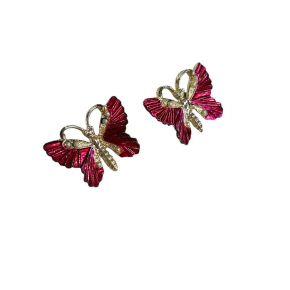 Scatter Pins Set of 2 Butterfly Hot Pink Goldtone Brooch Pin 1" - Picture 3 of 5